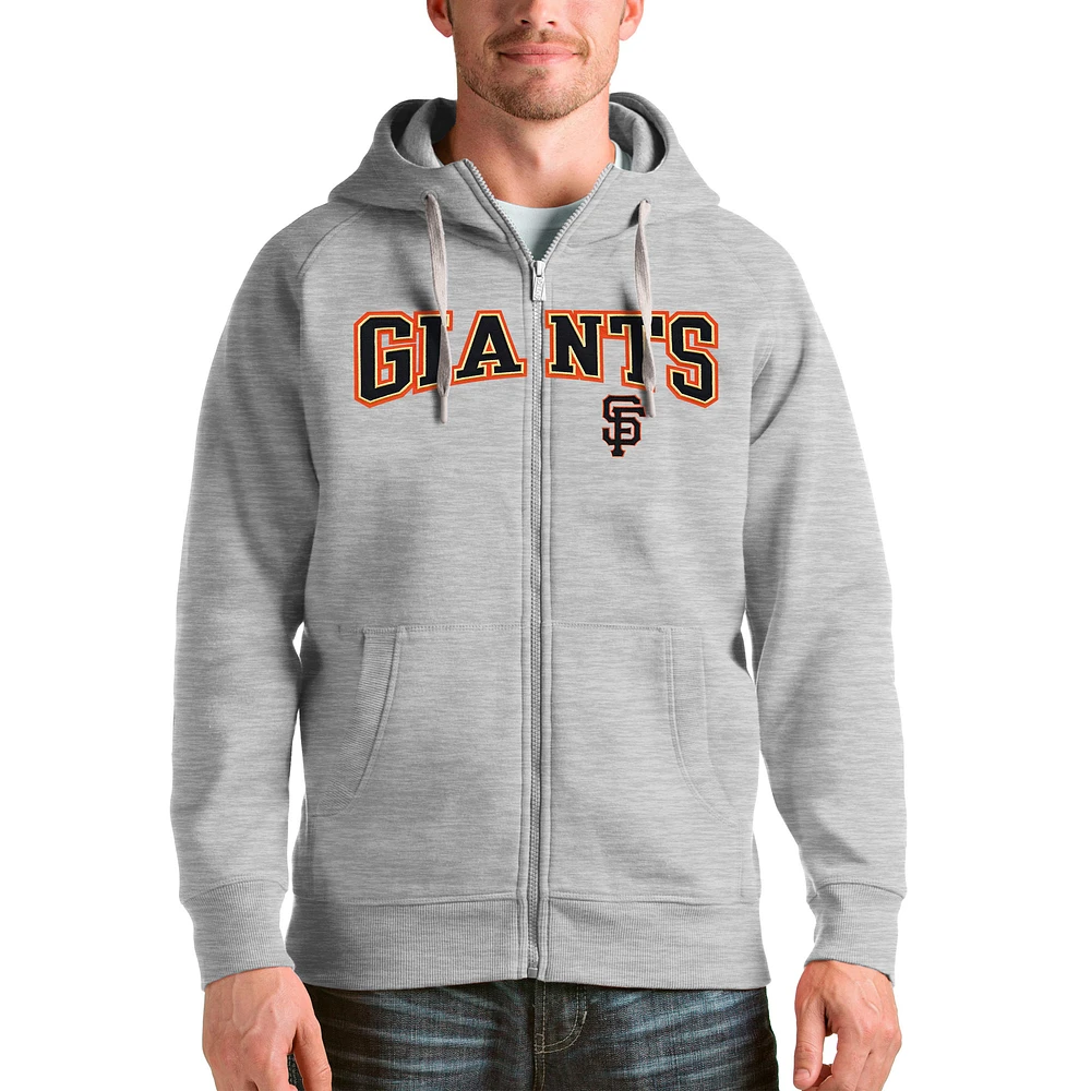 Men's Antigua Heather Gray San Francisco Giants Team Logo Victory Full-Zip Hoodie