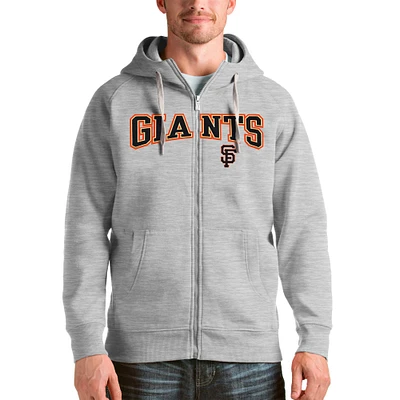 Men's Antigua Heather Gray San Francisco Giants Team Logo Victory Full-Zip Hoodie