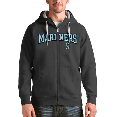 Men's Antigua Charcoal Seattle Mariners Team Logo Victory Full-Zip Hoodie