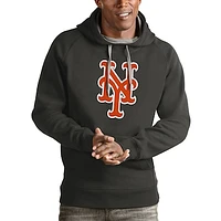 Men's Antigua Charcoal New York Mets Victory Pullover Team Logo Hoodie