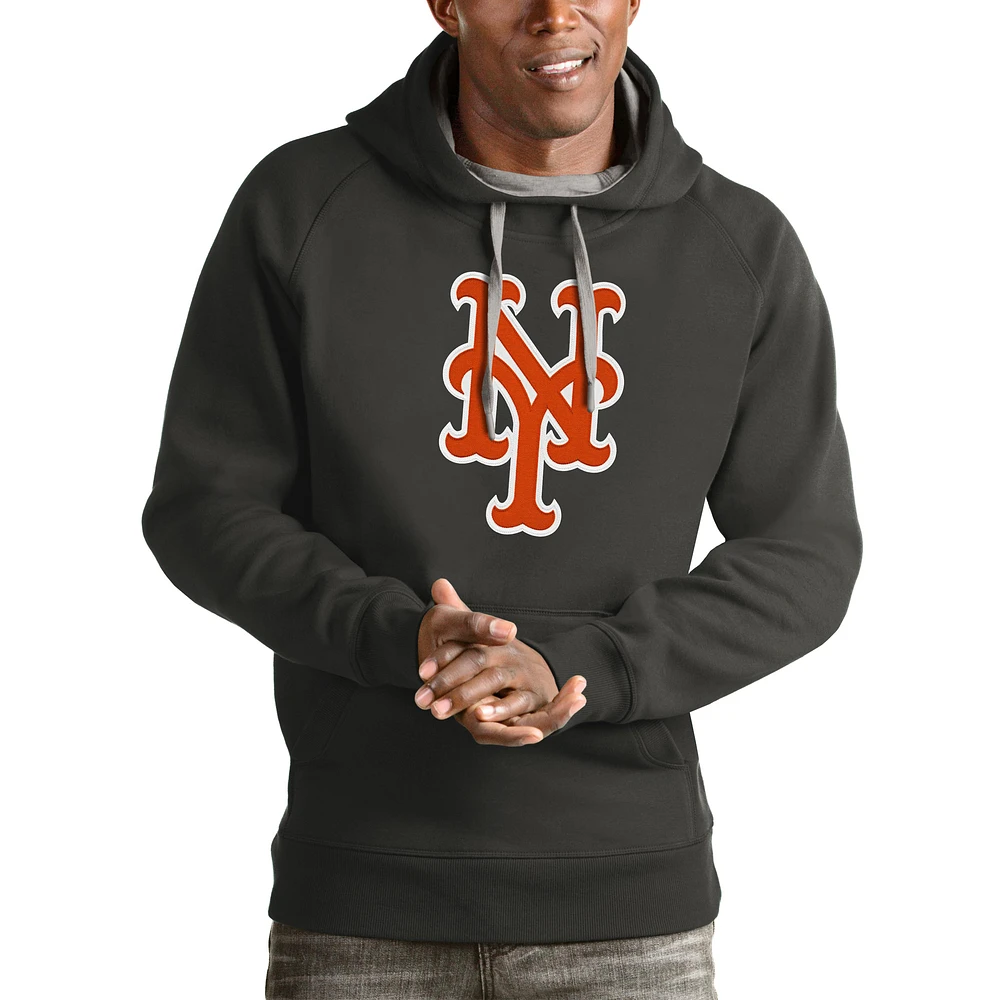 Men's Antigua Charcoal New York Mets Victory Pullover Team Logo Hoodie