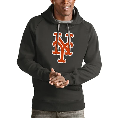 Men's Antigua Charcoal New York Mets Victory Pullover Team Logo Hoodie
