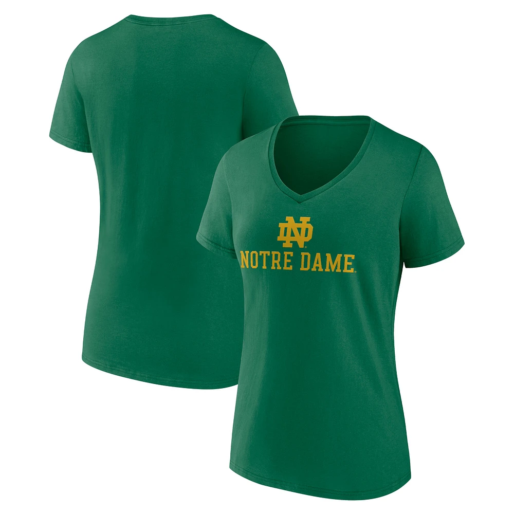 Women's Green Notre Dame Fighting Irish Lockup Team V-Neck T-Shirt