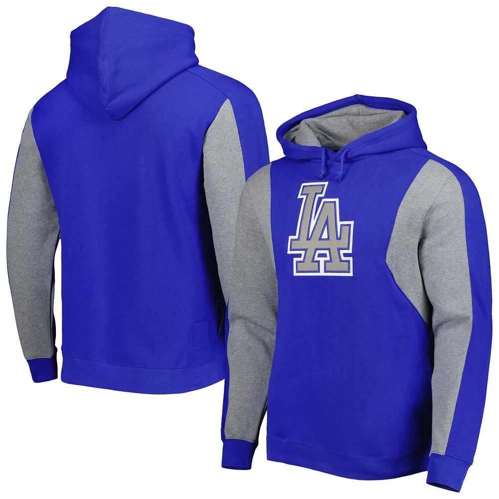 Men's Mitchell & Ness Royal/Heather Gray Los Angeles Dodgers Colorblocked Fleece Pullover Hoodie