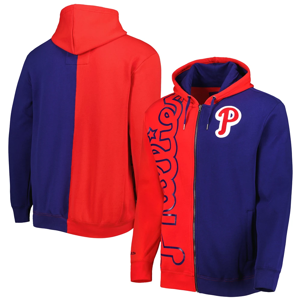 Men's Mitchell & Ness Red/Royal Philadelphia Phillies Fleece Full-Zip Hoodie