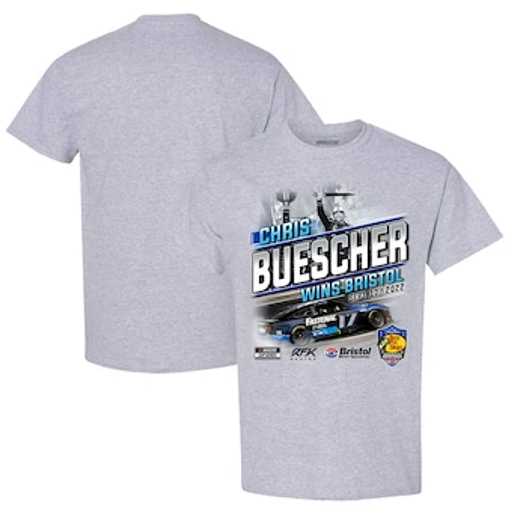 Men's Checkered Flag Heather Gray Chris Buescher 2022 Bass Pro Shops Night Race Winner T-Shirt