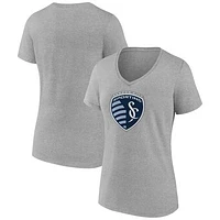 Women's Gray Sporting Kansas City Official Logo V-Neck T-Shirt