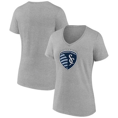 Women's Gray Sporting Kansas City Official Logo V-Neck T-Shirt