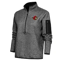 Women's Antigua Heather Ottawa Senators Team Logo Fortune Quarter-Zip Jacket