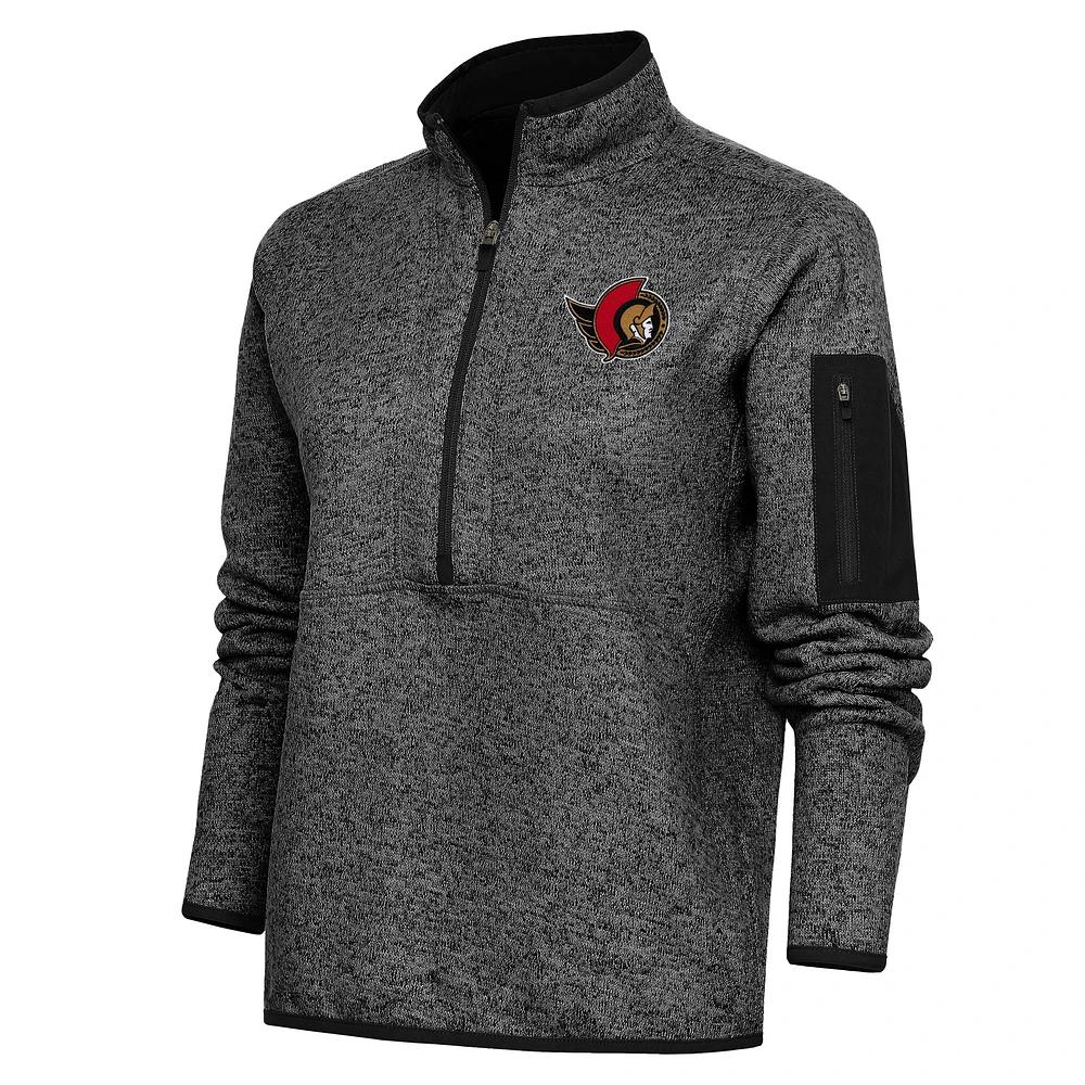 Women's Antigua Heather Ottawa Senators Team Logo Fortune Quarter-Zip Jacket