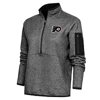 Women's Antigua Heather Black Philadelphia Flyers Team Logo Fortune Quarter-Zip Jacket