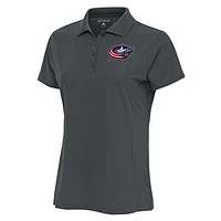 Women's Antigua Charcoal Columbus Blue Jackets Team Logo Legacy Pique Polo