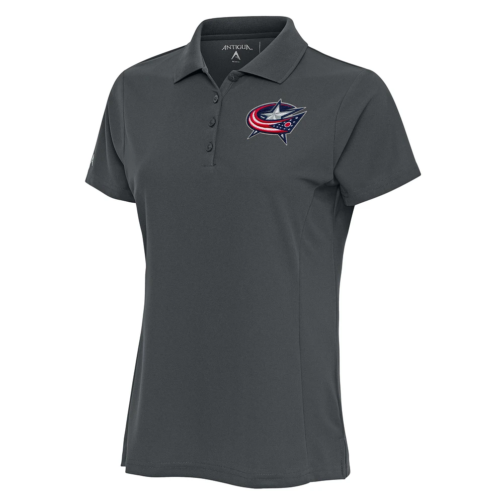 Women's Antigua Charcoal Columbus Blue Jackets Team Logo Legacy Pique Polo