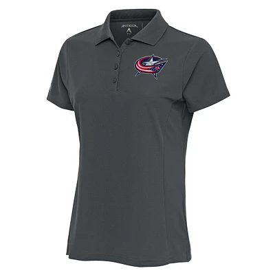 Women's Antigua Charcoal Columbus Blue Jackets Team Logo Legacy Pique Polo