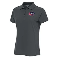 Women's Antigua Charcoal Columbus Blue Jackets Team Logo Legacy Pique Polo