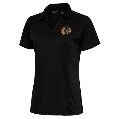 Women's Antigua Black Chicago Blackhawks Team Logo Tribute Polo