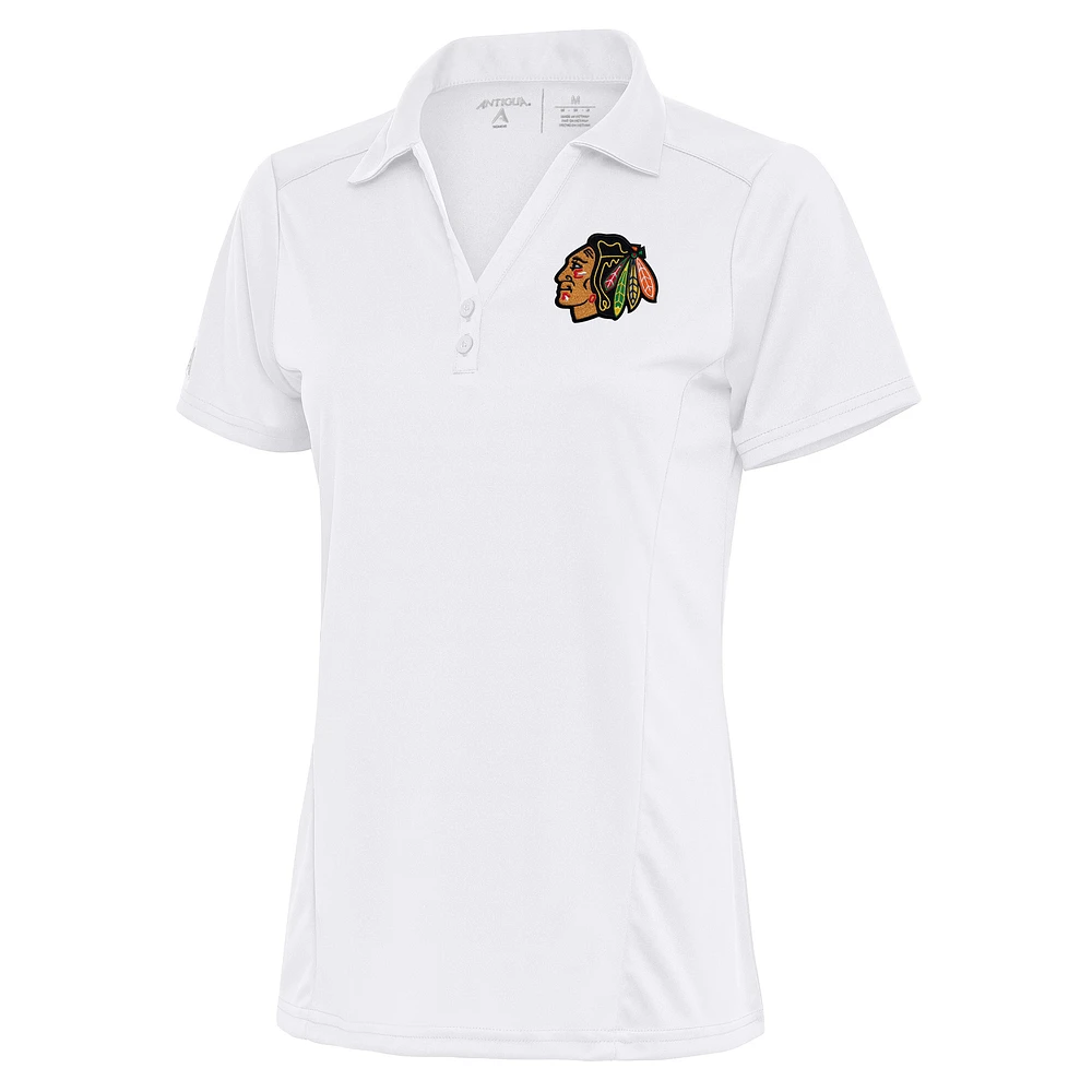 Women's Antigua White Chicago Blackhawks Team Logo Tribute Polo