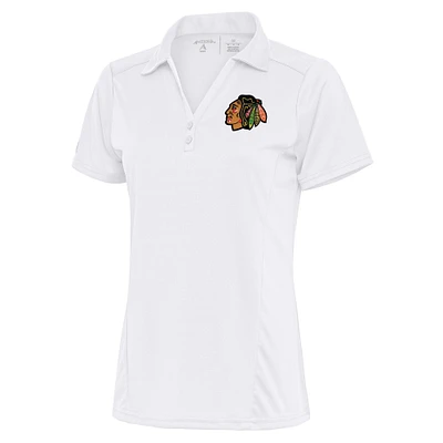 Women's Antigua White Chicago Blackhawks Team Logo Tribute Polo