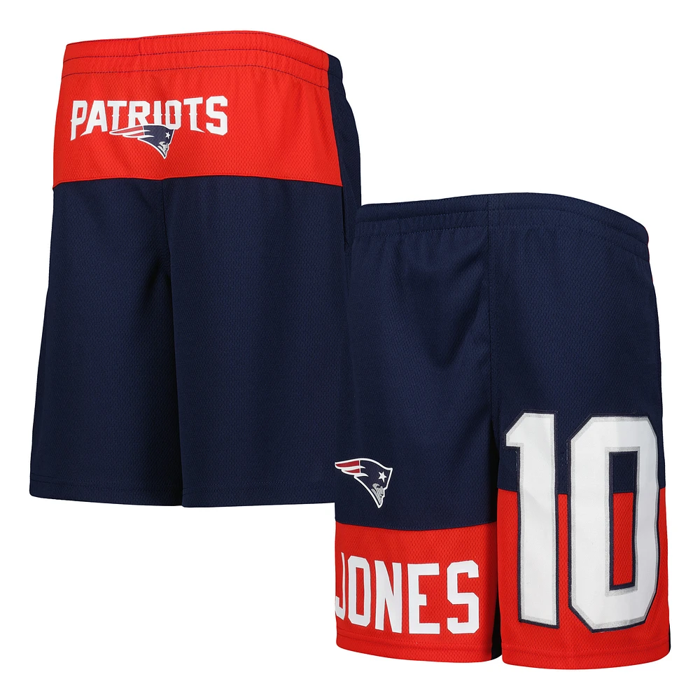 Youth Mac Jones Navy New England Patriots Player Name & Number Shorts