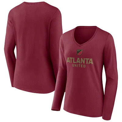 Women's Garnet Atlanta United FC Shielded Long Sleeve V-Neck T-Shirt
