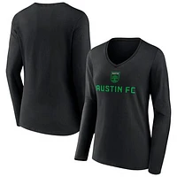 Women's Black Austin FC Shielded Logo Long Sleeve V-Neck T-Shirt