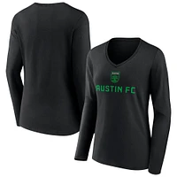 Women's Black Austin FC Shielded Logo Long Sleeve V-Neck T-Shirt