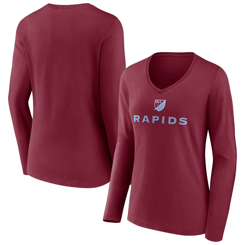 Women's Garnet Colorado Rapids Shielded Long Sleeve V-Neck T-Shirt