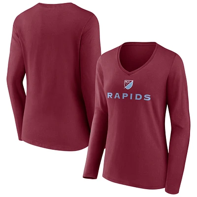 Women's Garnet Colorado Rapids Shielded Long Sleeve V-Neck T-Shirt