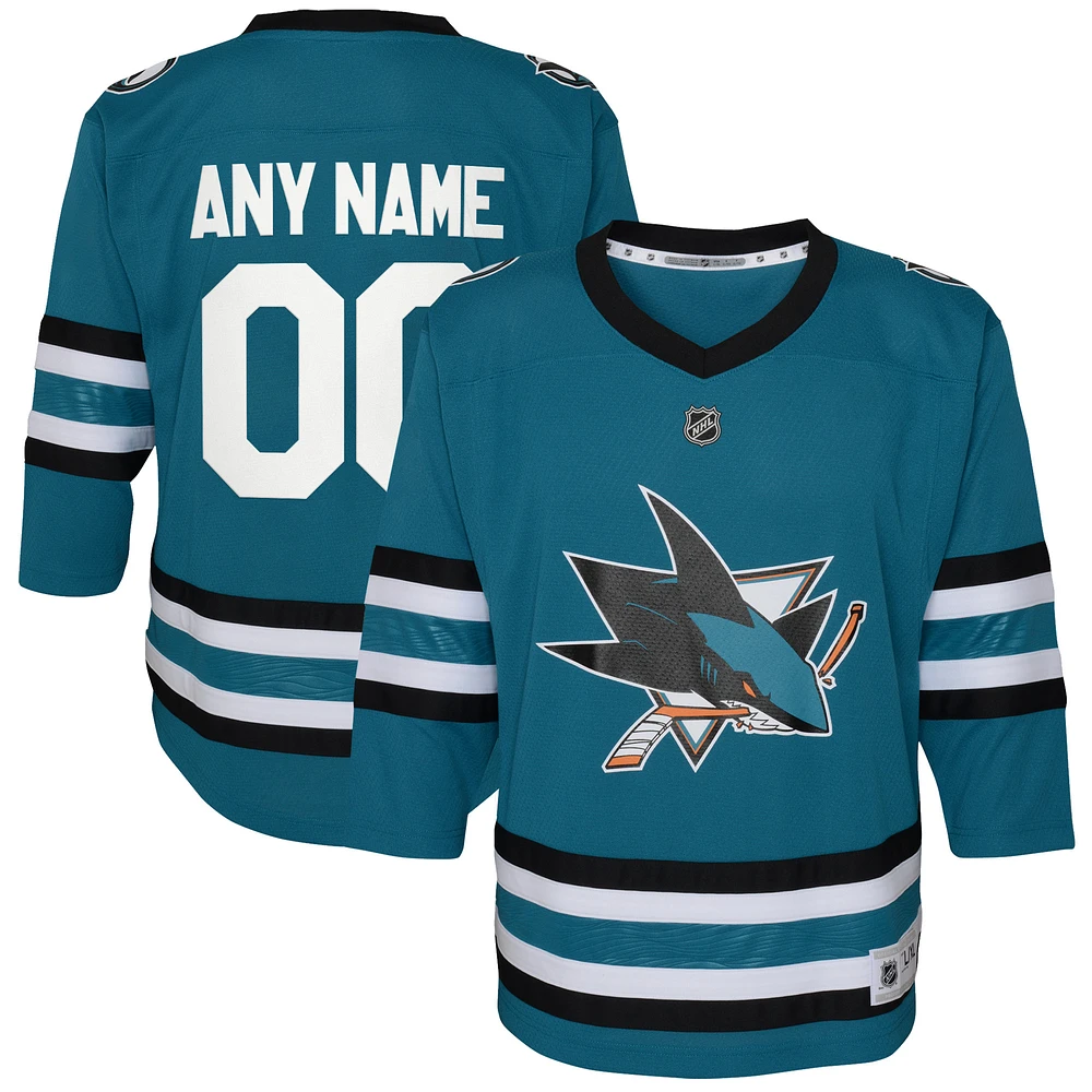 Youth Teal San Jose Sharks Home Replica Custom Jersey