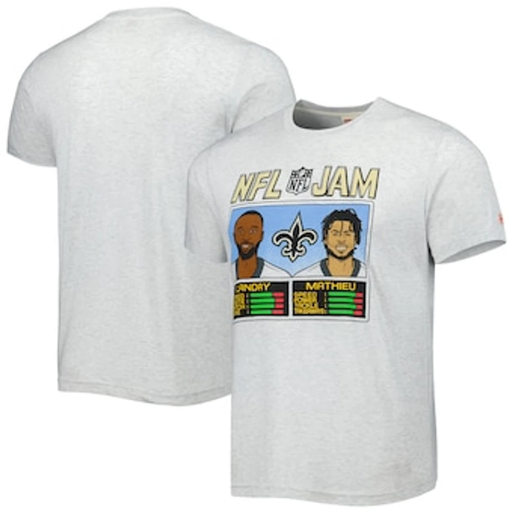 Men's Homage Jarvis Landry & Tyrann Mathieu Heather Gray New Orleans Saints NFL Jam Tri-Blend T-Shirt