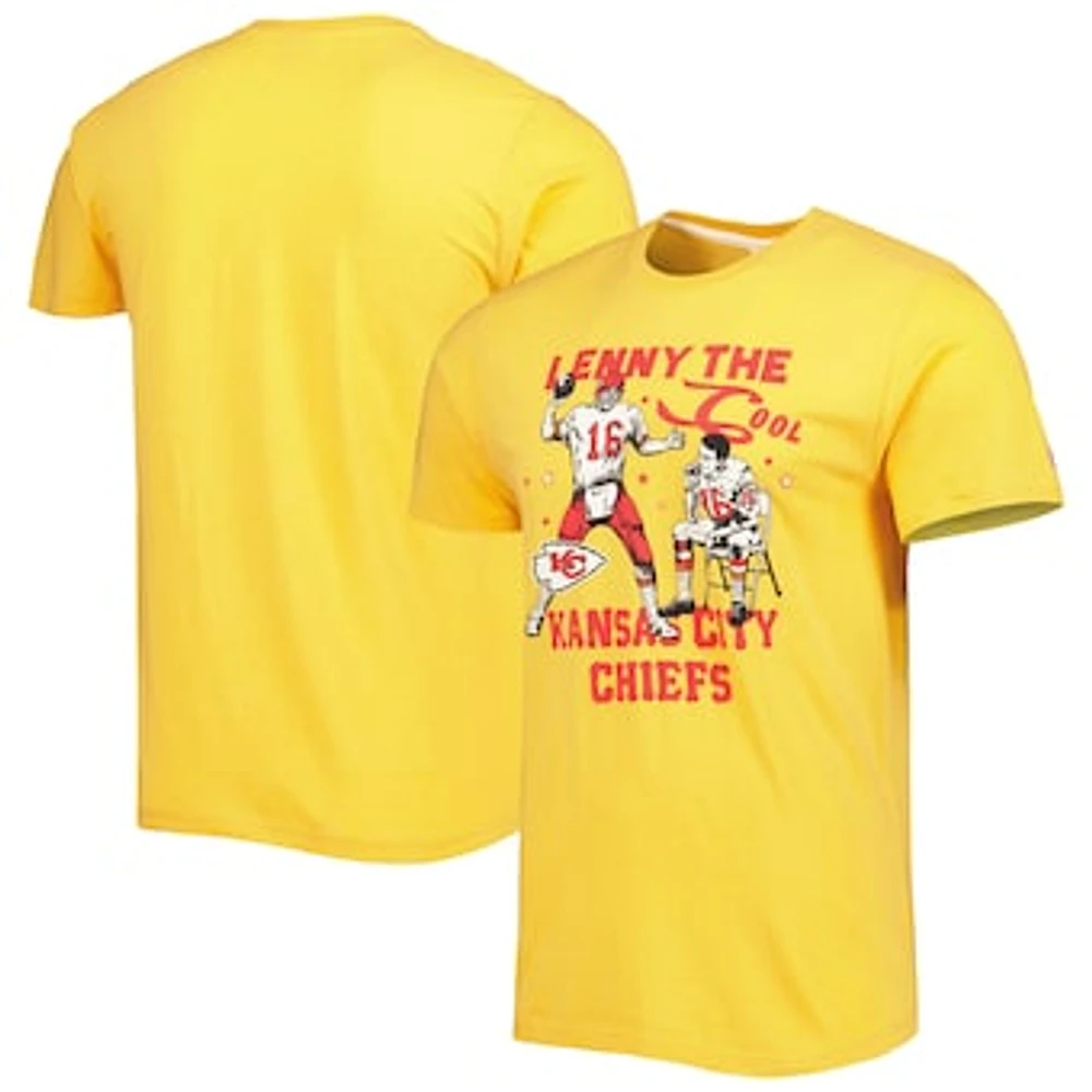 Men's Homage  Len Dawson Heathered Gold Kansas City Chiefs Caricature Retired Player Tri-Blend T-Shirt