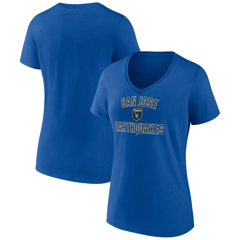Women's Royal San Jose Earthquakes Victory Arch Logo V-Neck T-Shirt