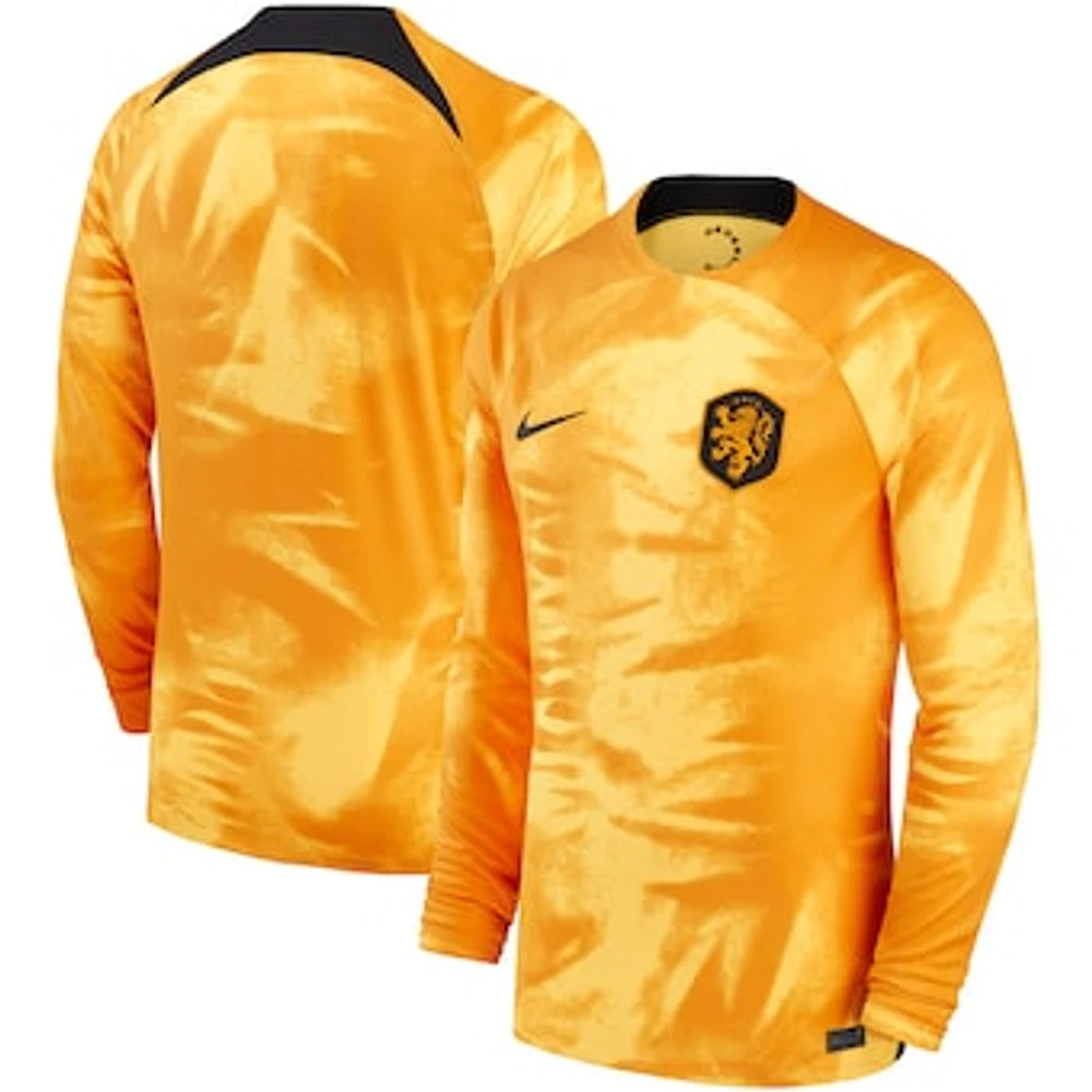 Men's Nike Orange Netherlands National Team 2022/23 Home Breathe Stadium Replica Blank Long Sleeve Jersey