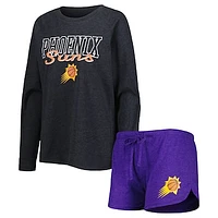 Women's Concepts Sport Heather Black/Heather Purple Phoenix Suns Team Raglan Long Sleeve T-Shirt & Shorts Sleep Set