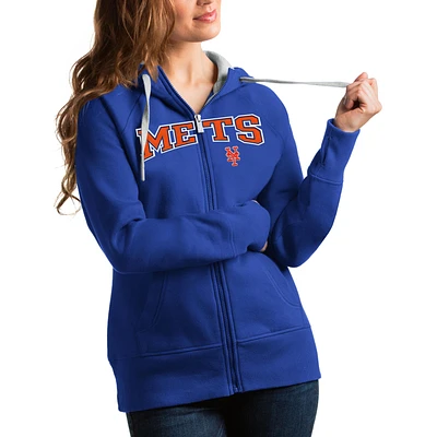 Women's Antigua Royal New York Mets Team Logo Victory Full-Zip Hoodie