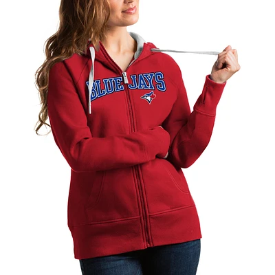 Women's Antigua Red Toronto Blue Jays Team Logo Victory Full-Zip Hoodie