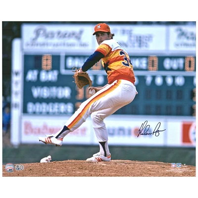 Nolan Ryan Houston Astros Autographed 16" x 20" Pitching in Rainbow Jersey