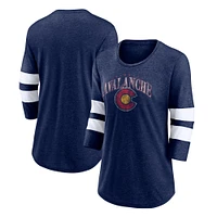 Women's Fanatics Heather Navy Colorado Avalanche Special Edition 2.0 Barn Burner 3/4 Sleeve T-Shirt