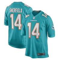 Men's Nike Trent Sherfield Aqua Miami Dolphins Game Player Jersey