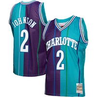 Men's Mitchell & Ness Larry Johnson Teal/Purple Charlotte Hornets Hardwood Classics 1992/93 Split Swingman Jersey