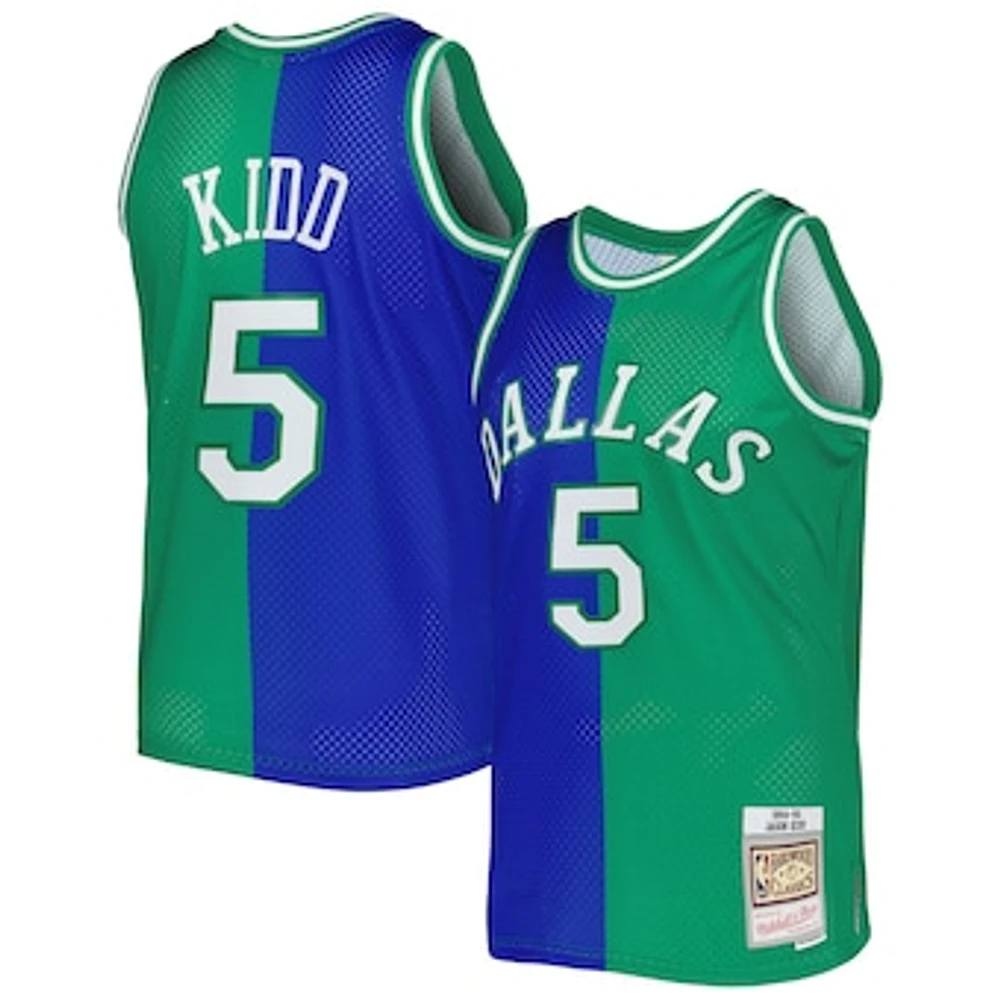 Men's Mitchell & Ness Jason Kidd Blue/Green Dallas Mavericks Hardwood Classics 1994/95 Split Swingman Jersey