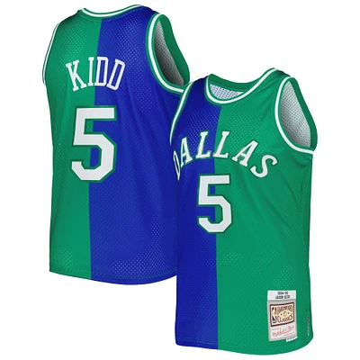 Men's Mitchell & Ness Jason Kidd Blue/Green Dallas Mavericks Hardwood Classics 1994/95 Split Swingman Jersey