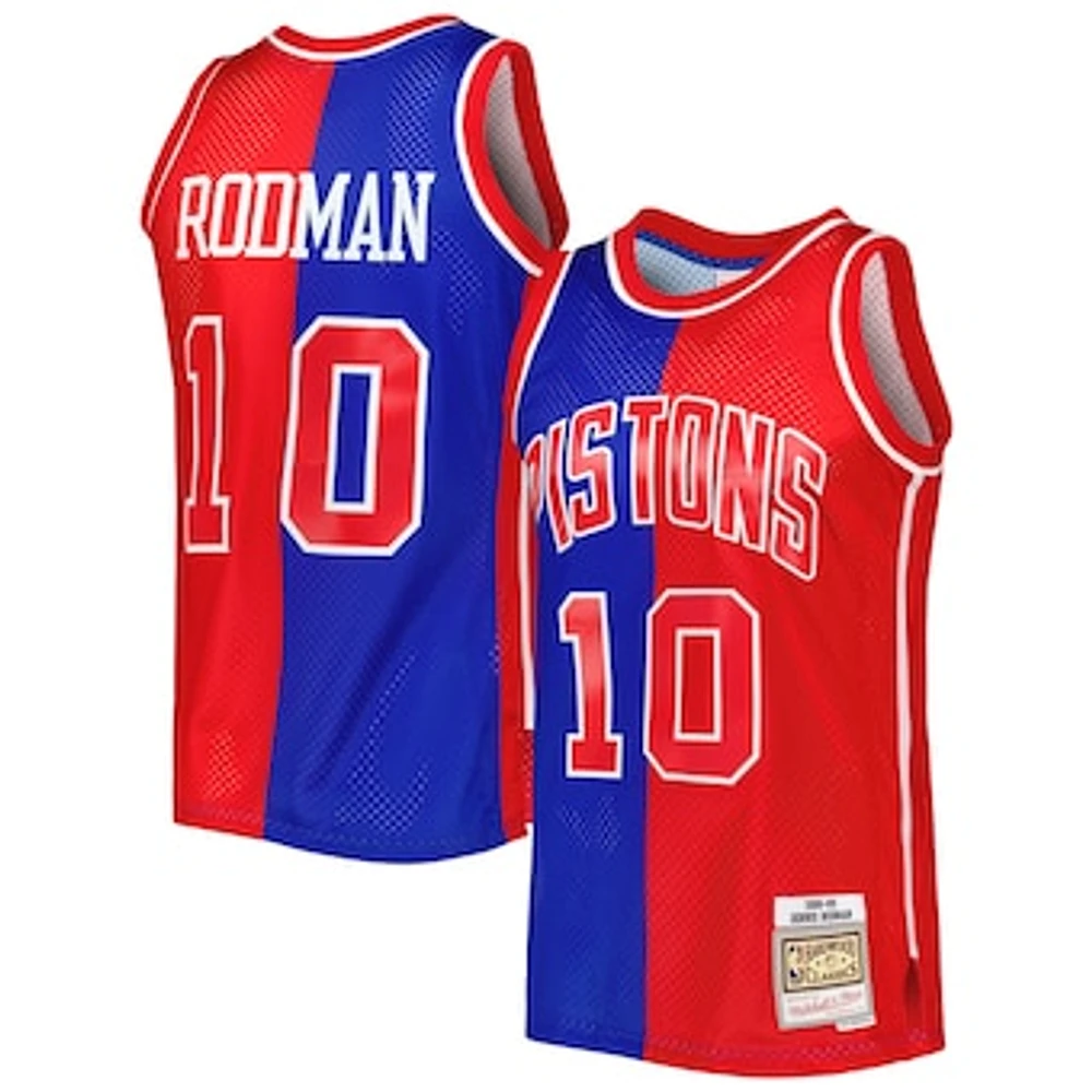 Men's Mitchell & Ness Dennis Rodman Blue/Red Detroit Pistons Hardwood Classics 1988/89 Split Swingman Jersey