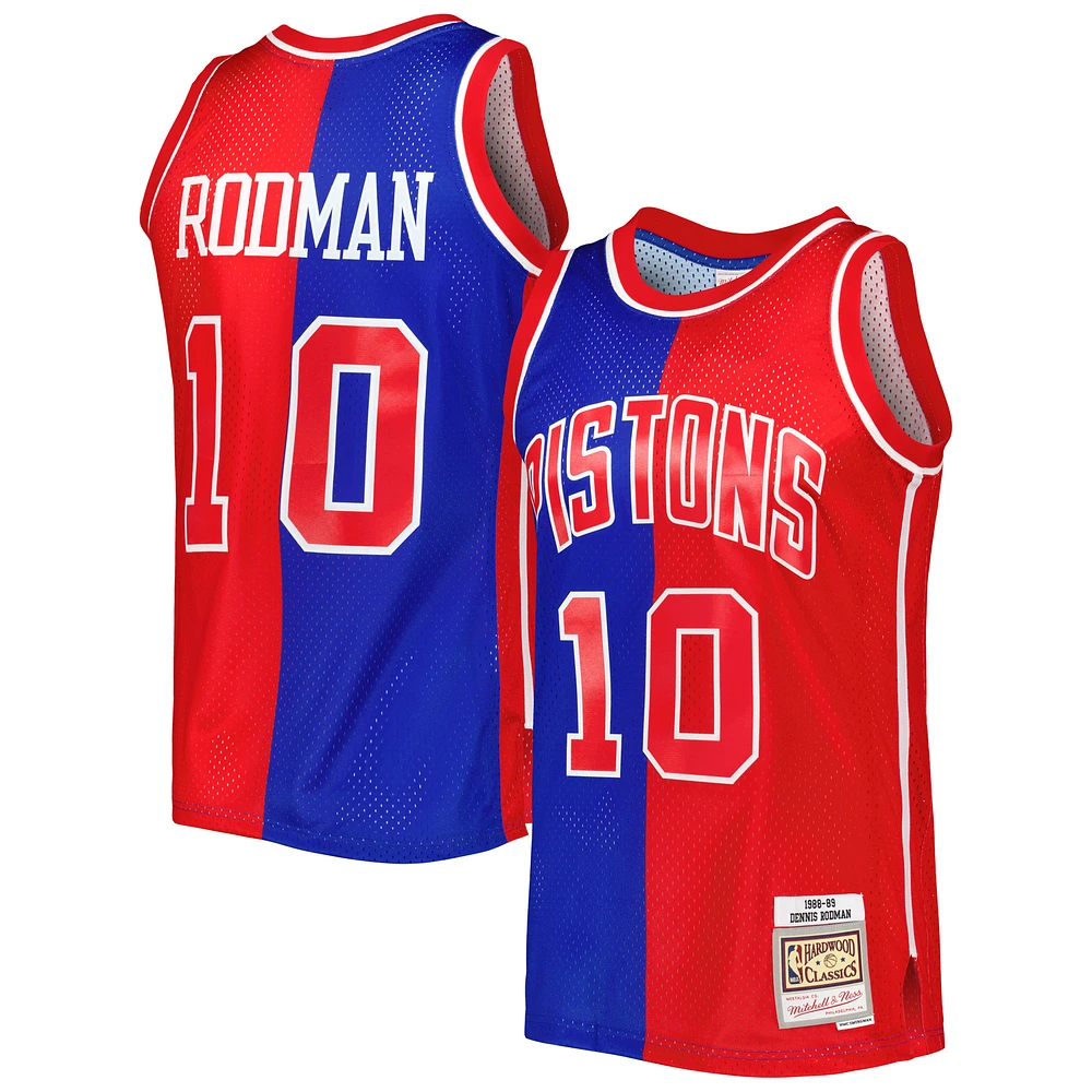 Men's Mitchell & Ness Dennis Rodman Blue/Red Detroit Pistons Hardwood Classics 1988/89 Split Swingman Jersey