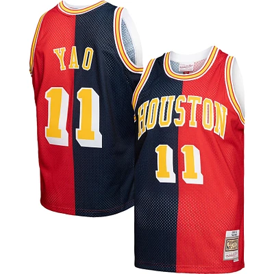 Men's Mitchell & Ness Yao Ming Navy/Red Houston Rockets Hardwood Classics 2004/05 Split Swingman Jersey