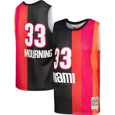 Men's Mitchell & Ness Alonzo Mourning Black/Red Miami Heat Hardwood Classics 2005/06 Split Swingman Jersey