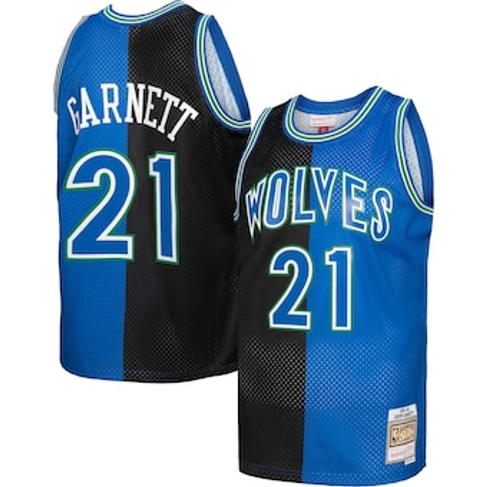 Men's Mitchell & Ness Kevin Garnett Black/Blue Minnesota Timberwolves Hardwood Classics 1995/96 Split Swingman Jersey