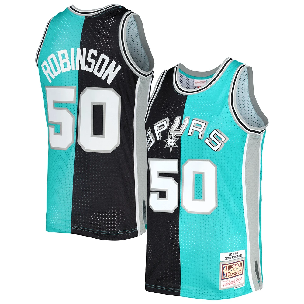 Men's Mitchell & Ness David Robinson Black/Teal San Antonio Spurs Hardwood Classics 1998/99 Split Swingman Jersey