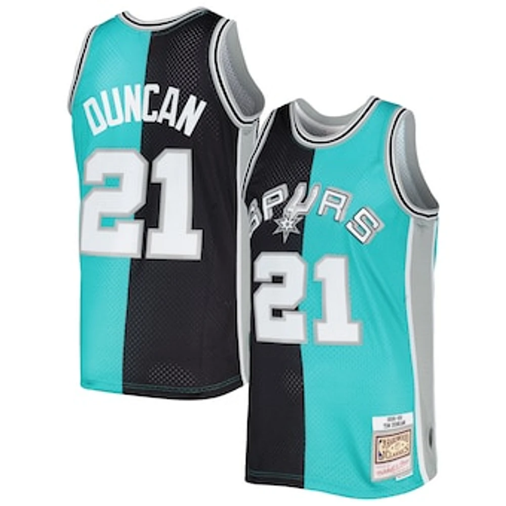 Men's Mitchell & Ness Tim Duncan Black/Teal San Antonio Spurs Hardwood Classics 1998/99 Split Swingman Jersey