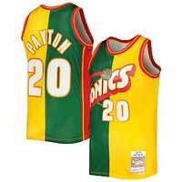 Men's Mitchell & Ness Gary Payton Green/Gold Seattle SuperSonics Hardwood Classics 1995/96 Split Swingman Jersey